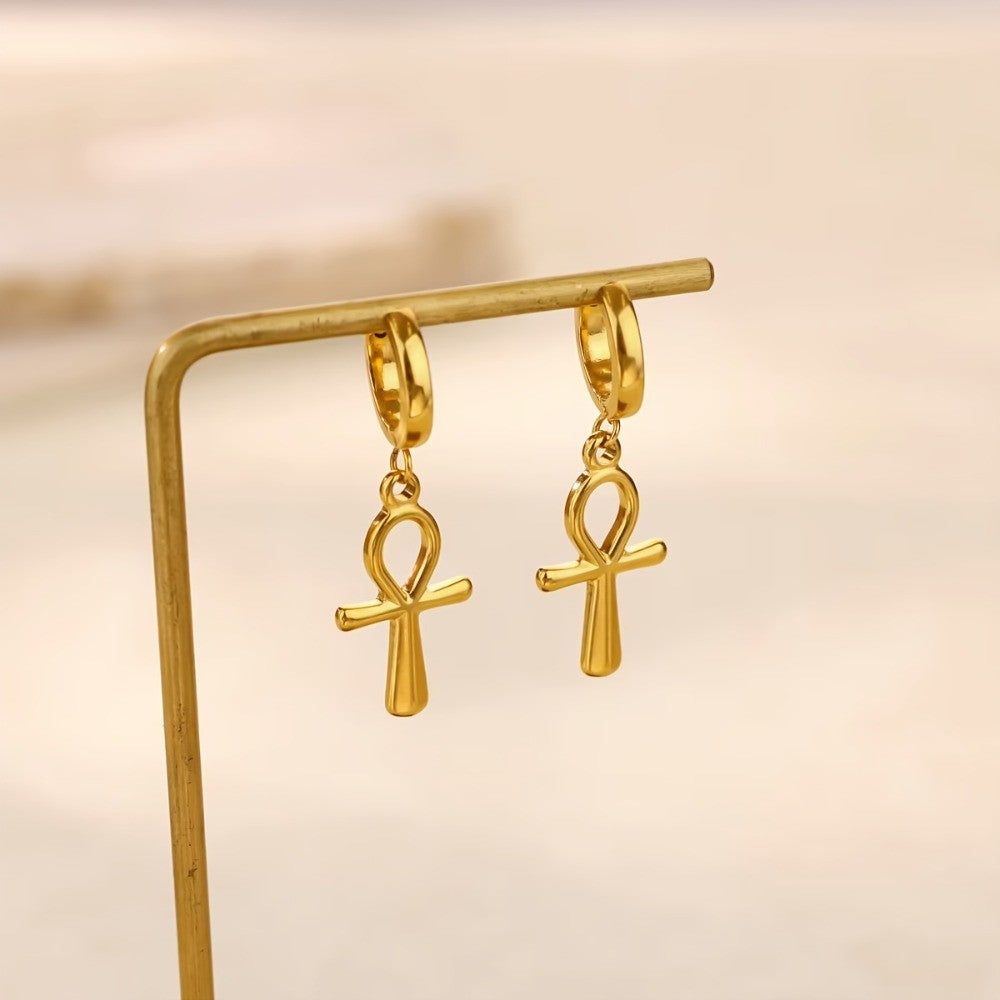 18k Vintage Ankh Hoop Earrings