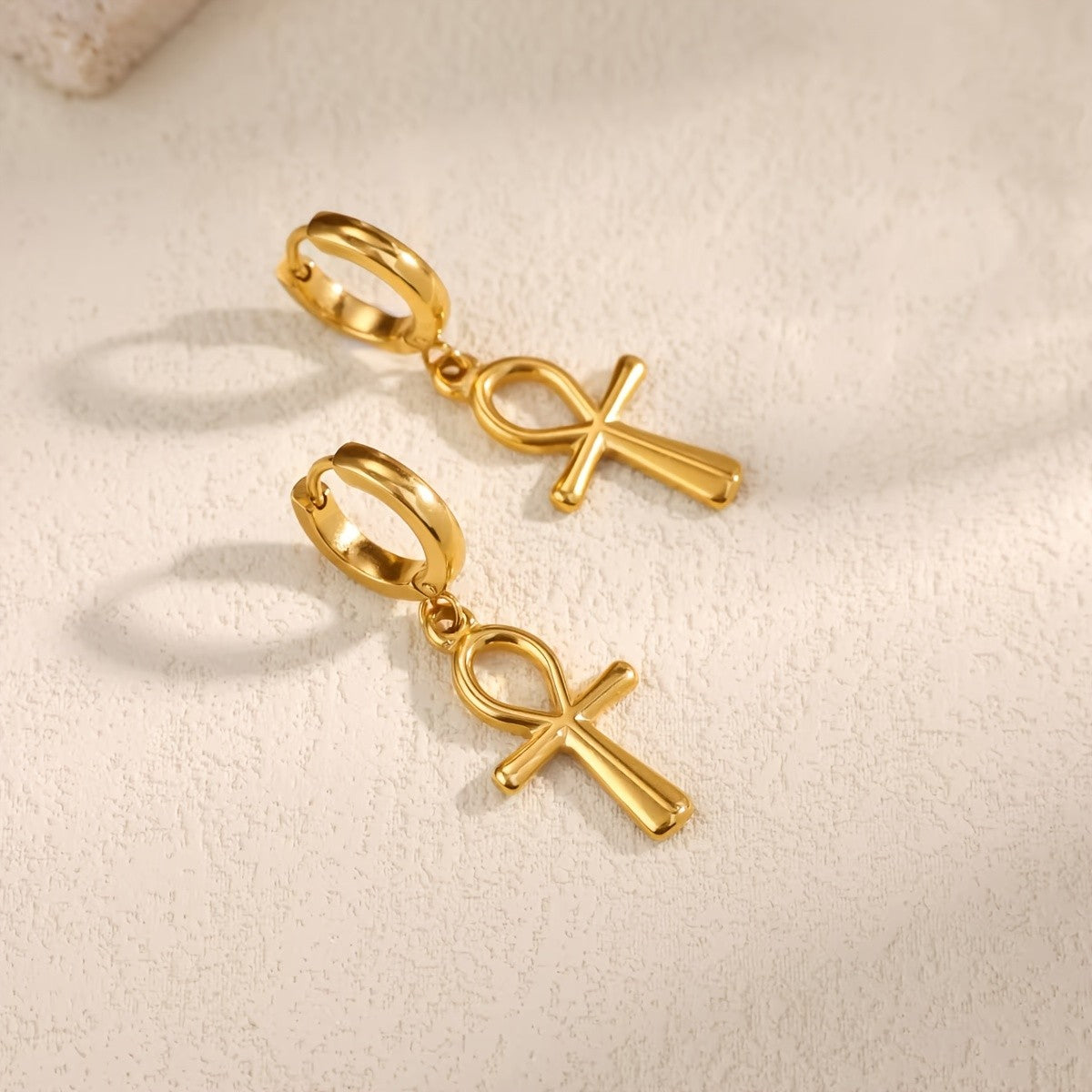18k Vintage Ankh Hoop Earrings