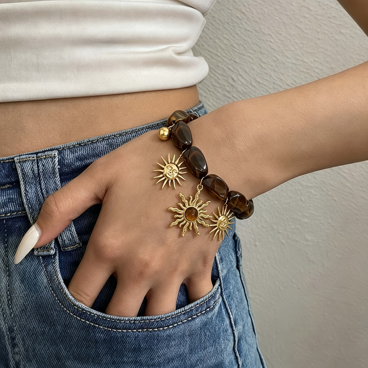 18k Boho Sun Stone Bracelet