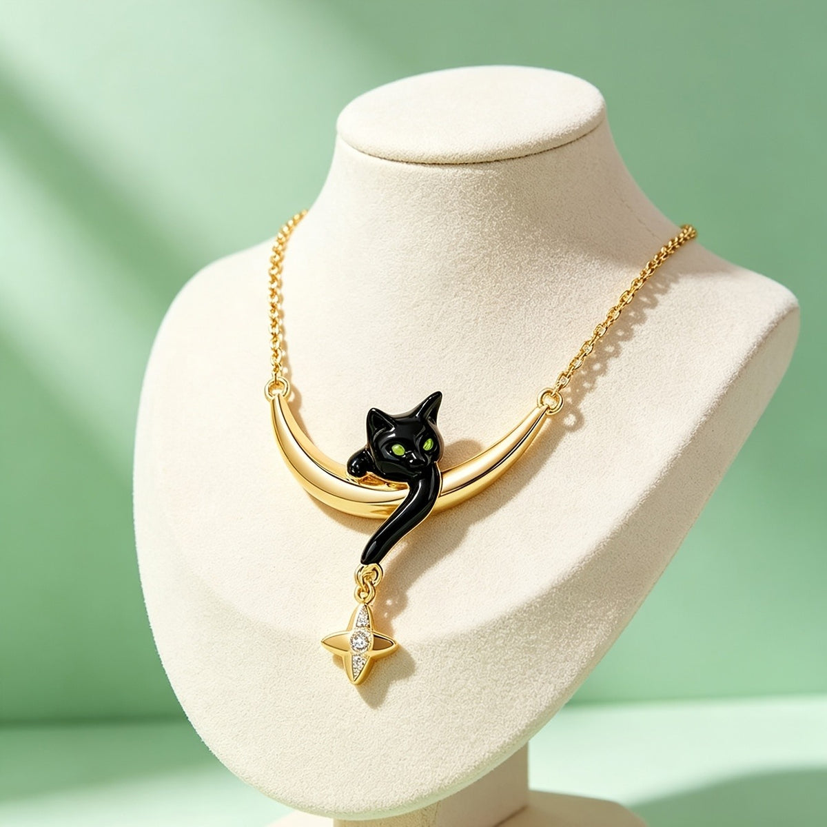 18k Cute Black Cat Necklace