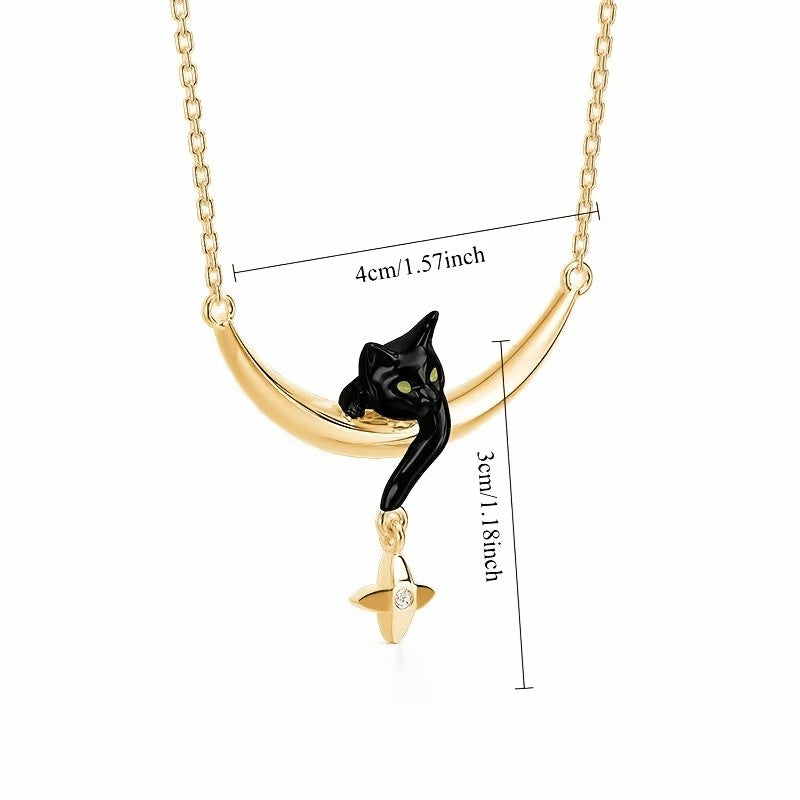 18k Cute Black Cat Necklace
