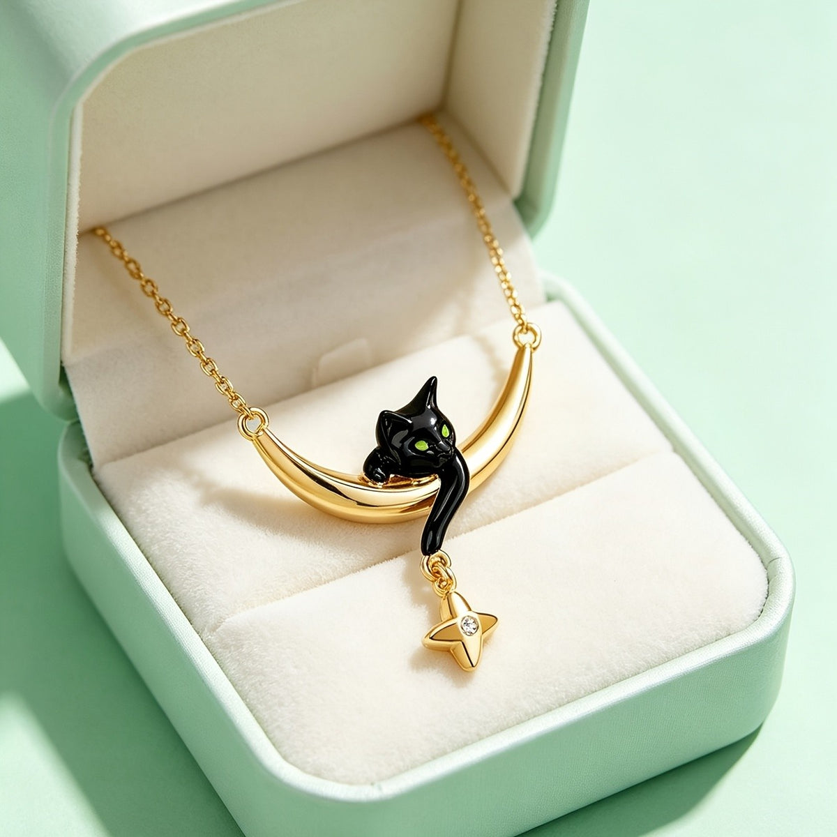 18k Cute Black Cat Necklace