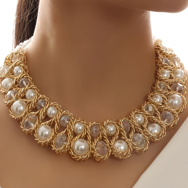 14k Elegant Woven Pearl Necklace