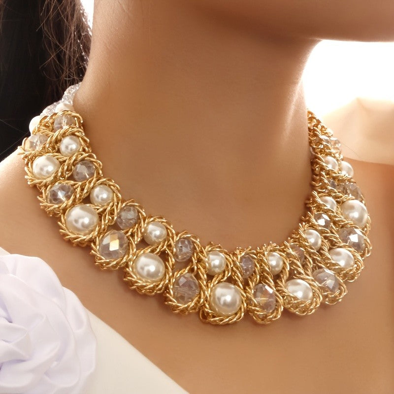14k Elegant Woven Pearl Necklace