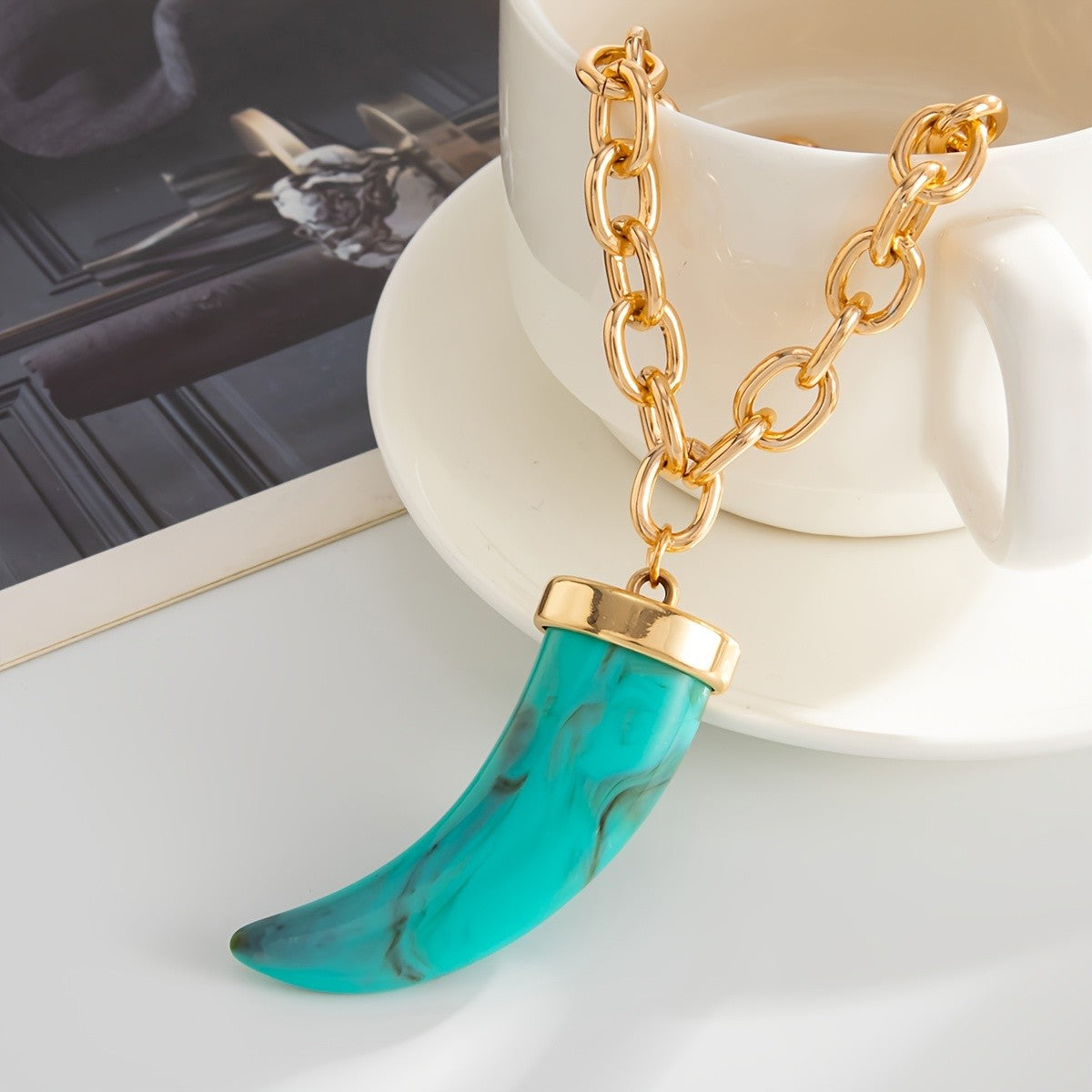 18k Boho Turquoise Horn Necklace