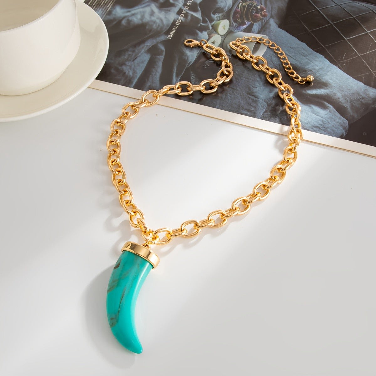 18k Boho Turquoise Horn Necklace