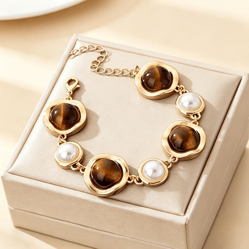 Elegant Tiger Eye Pearl Bracelet