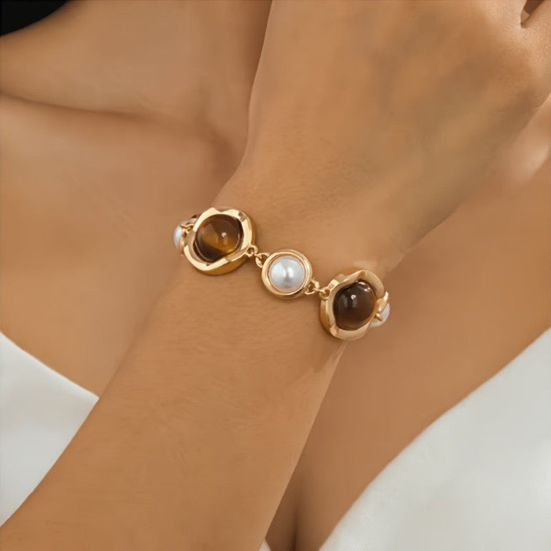 Elegant Tiger Eye Pearl Bracelet