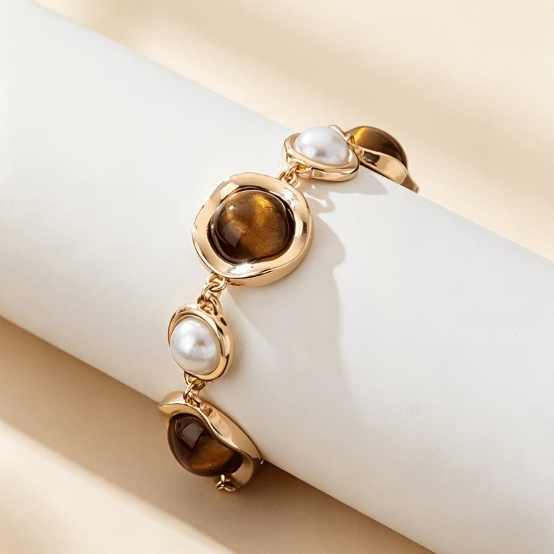 Elegant Tiger Eye Pearl Bracelet