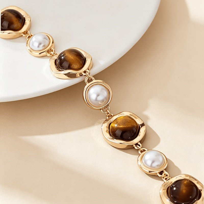 Elegant Tiger Eye Pearl Bracelet