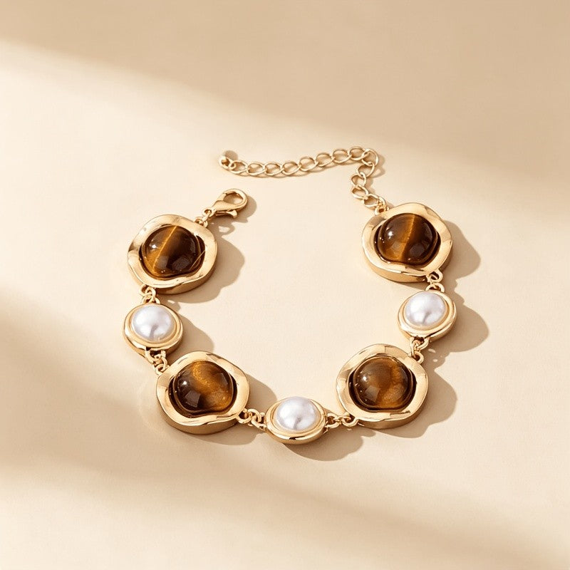 Elegant Tiger Eye Pearl Bracelet