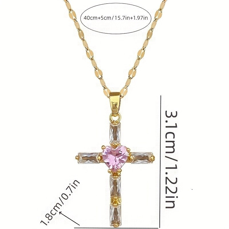 18k Vintage Pink Cross Necklace
