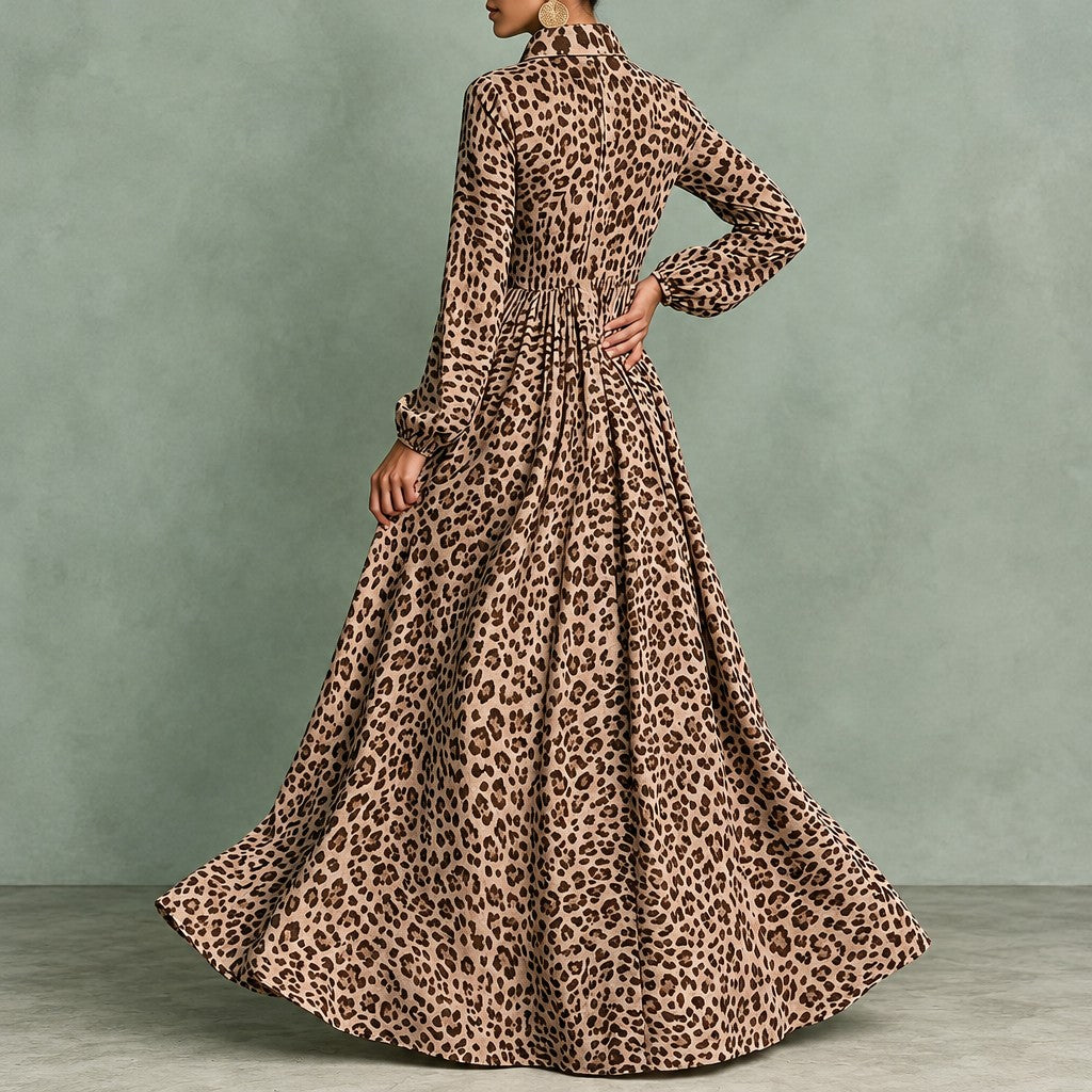 Elegant Leopard Lapel Dress