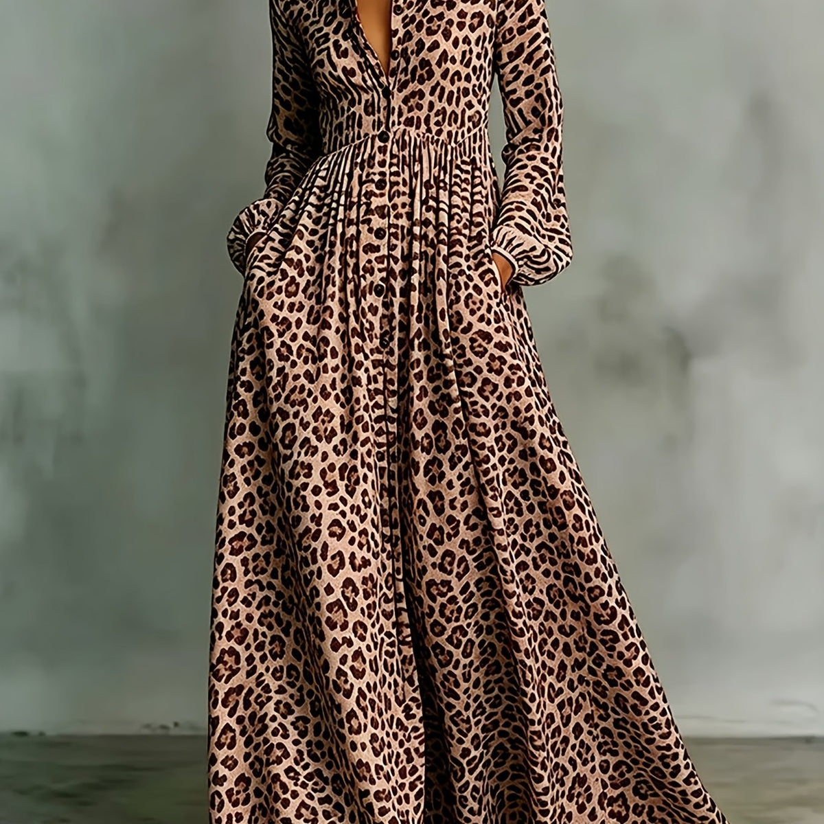 Elegant Leopard Lapel Dress