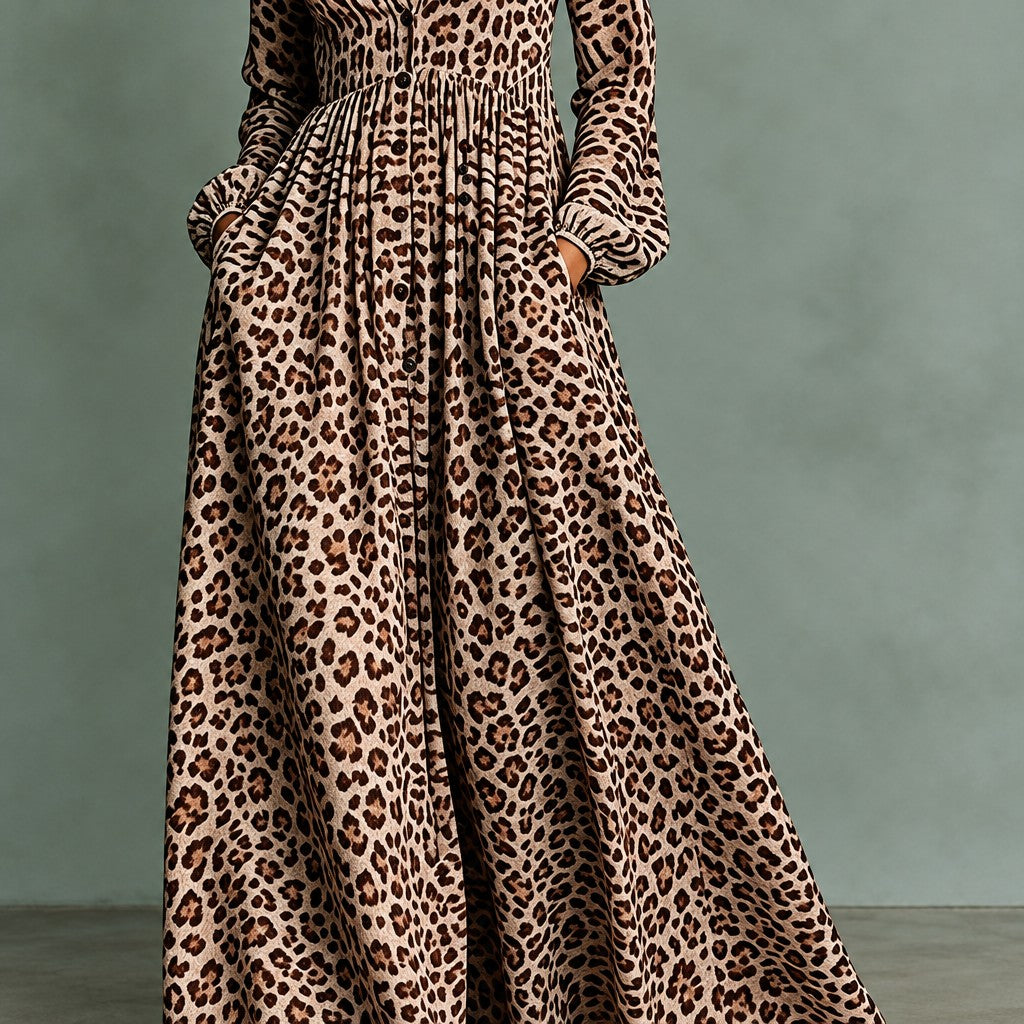 Elegant Leopard Lapel Dress