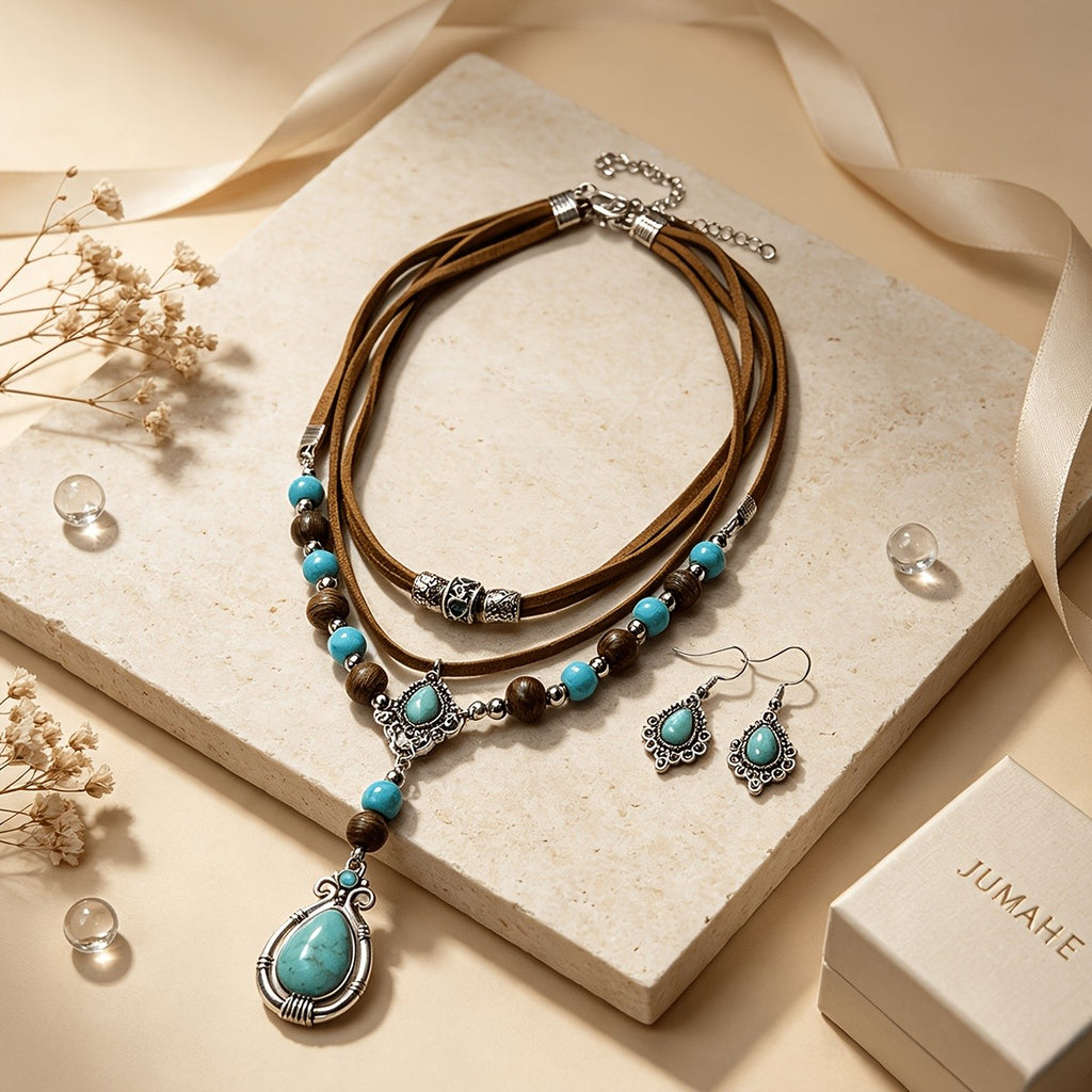 2PC Vintage Boho Turquoise Jewelry Set