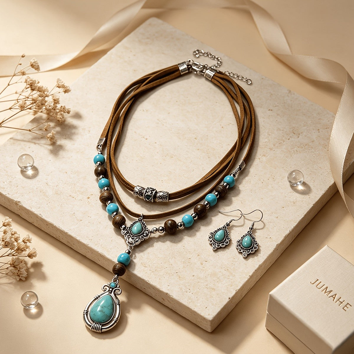 2PC Vintage Boho Turquoise Jewelry Set