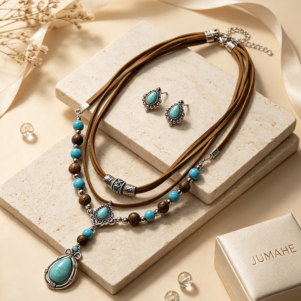 2PC Vintage Boho Turquoise Jewelry Set