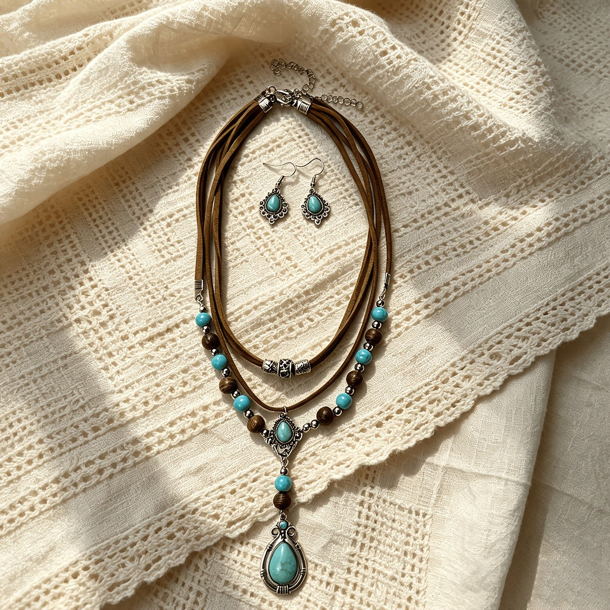 2PC Vintage Boho Turquoise Jewelry Set