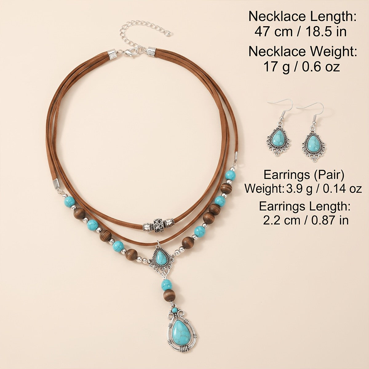 2PC Vintage Boho Turquoise Jewelry Set