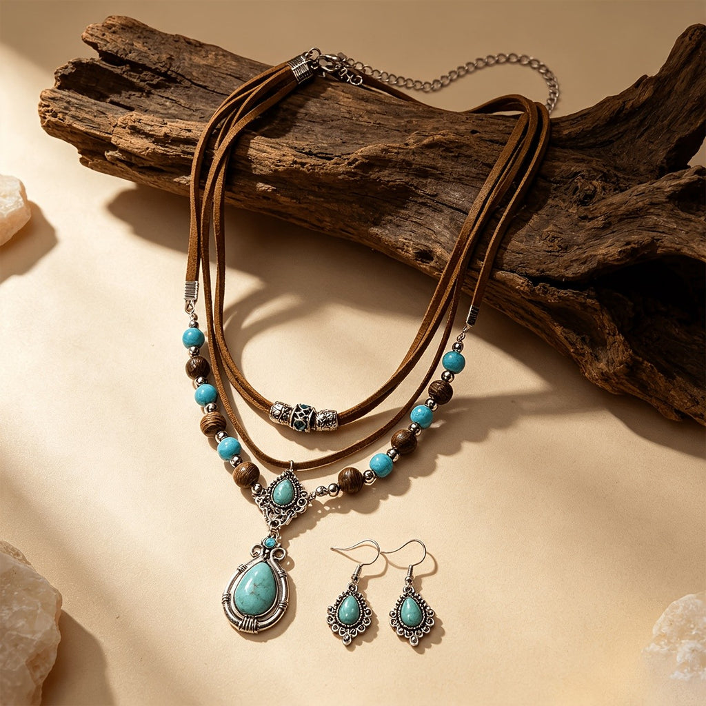 2PC Vintage Boho Turquoise Jewelry Set