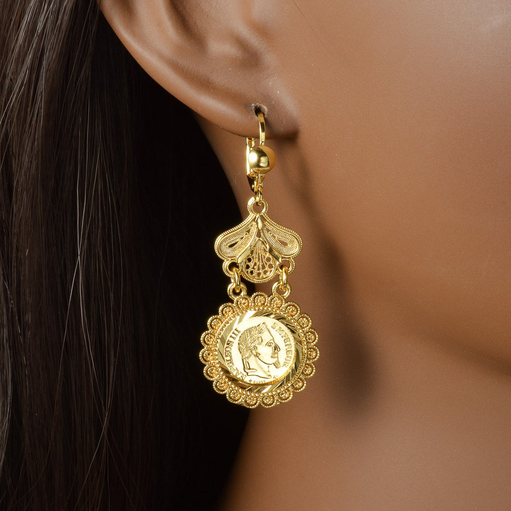 18k Vintage Coin Earrings