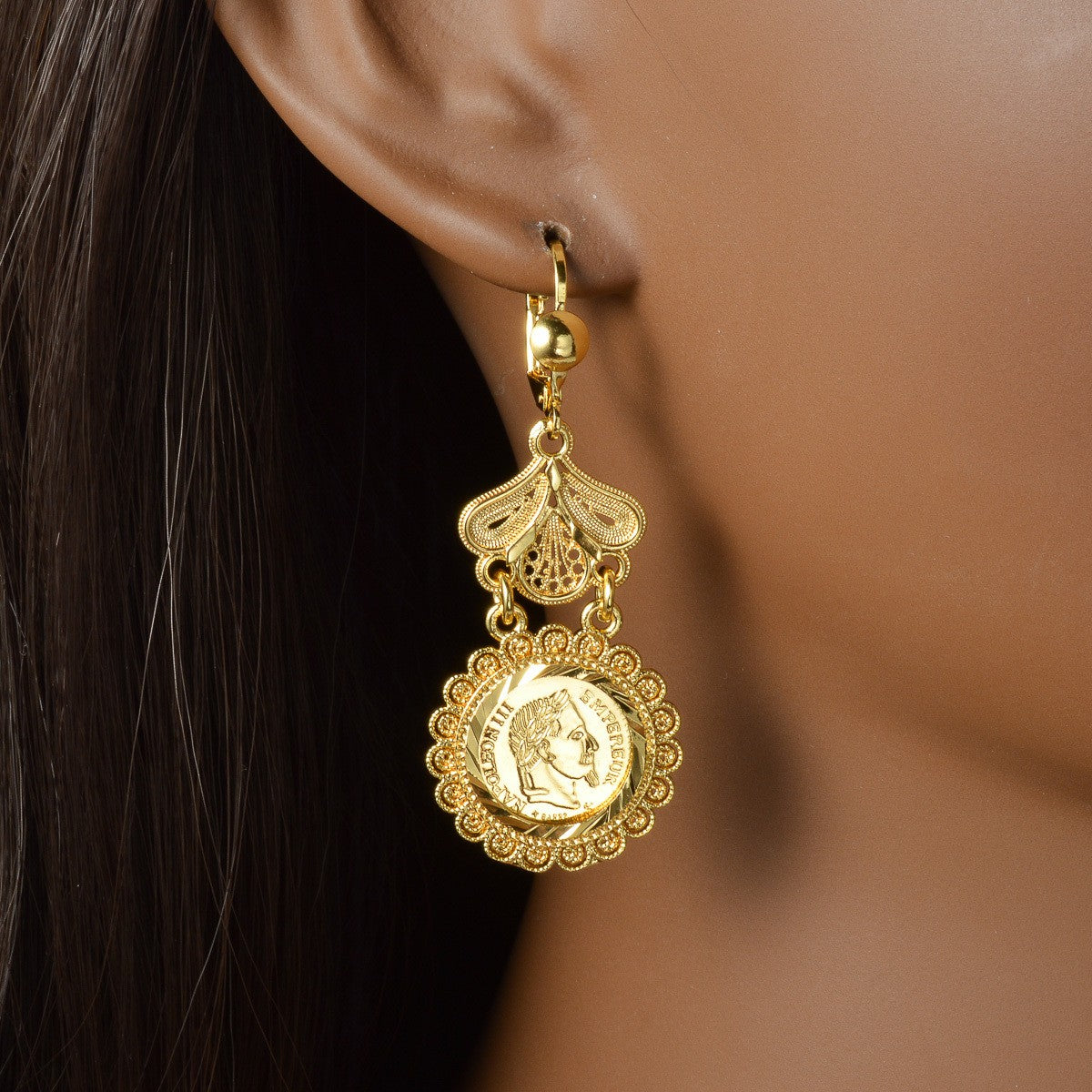 18k Vintage Coin Earrings