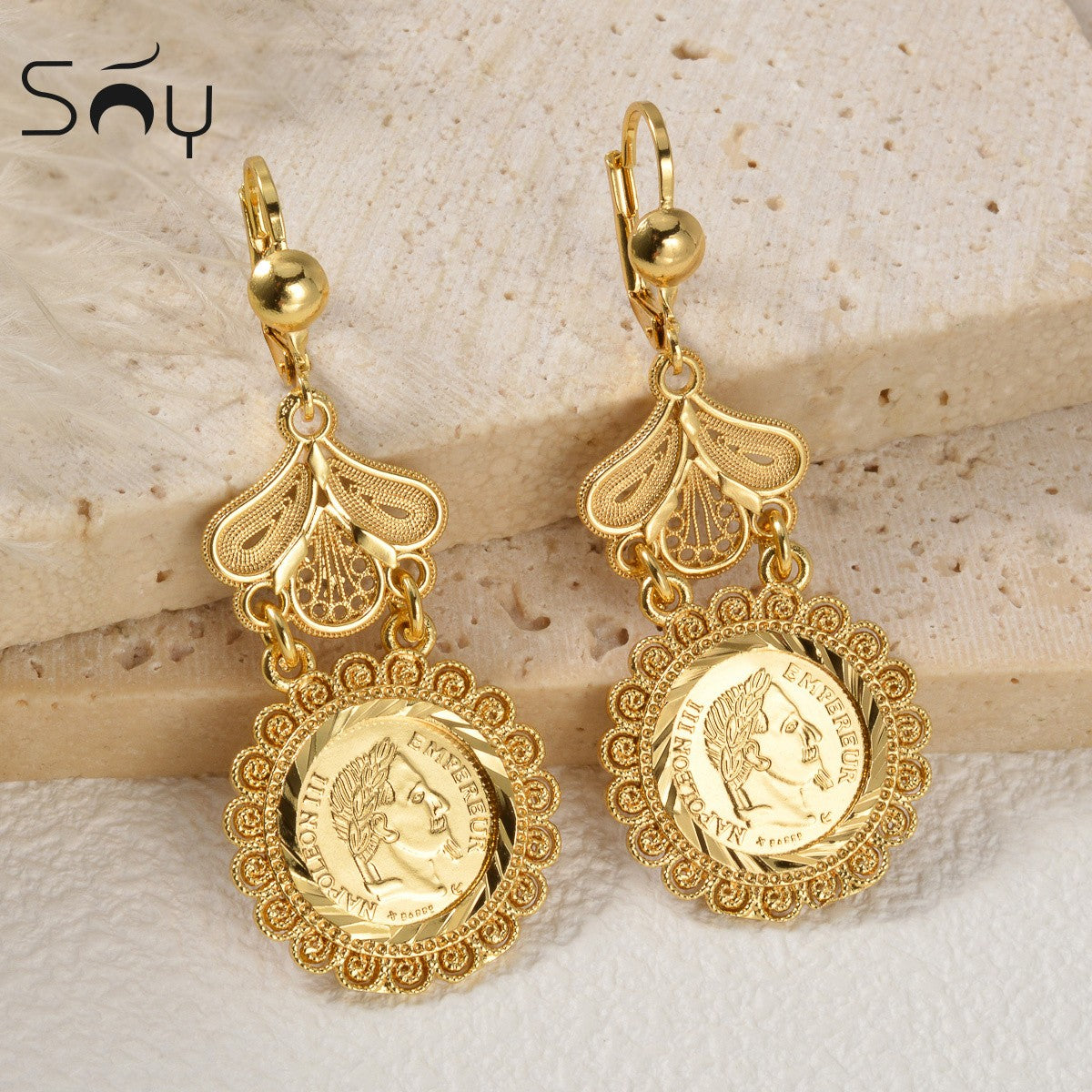 18k Vintage Coin Earrings