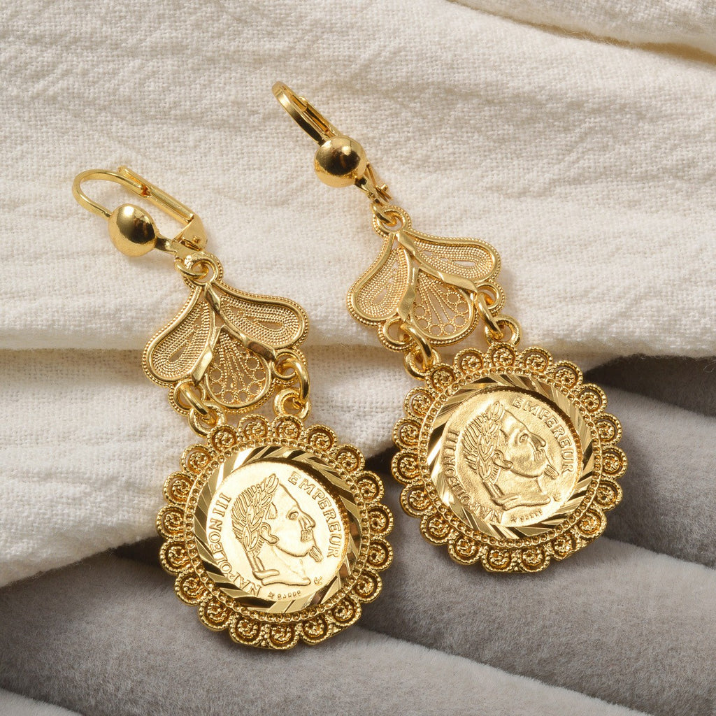 18k Vintage Coin Earrings