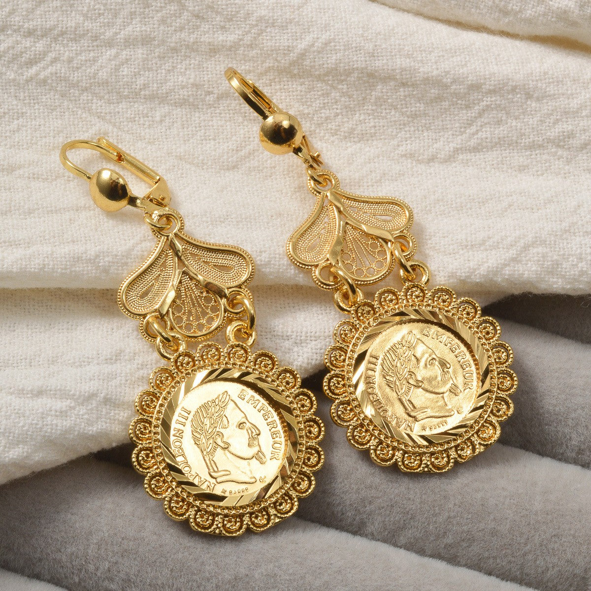 18k Vintage Coin Earrings