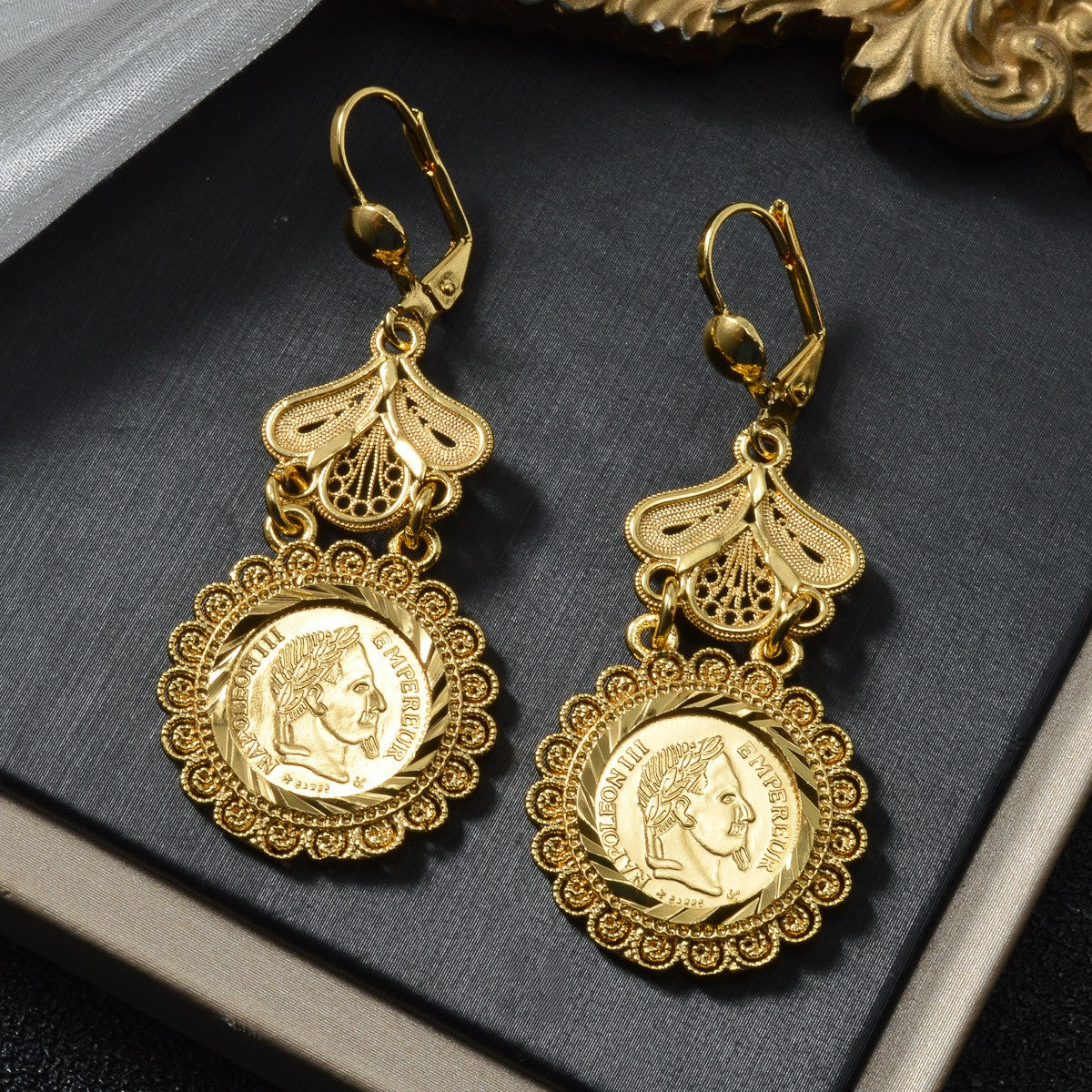 18k Vintage Coin Earrings