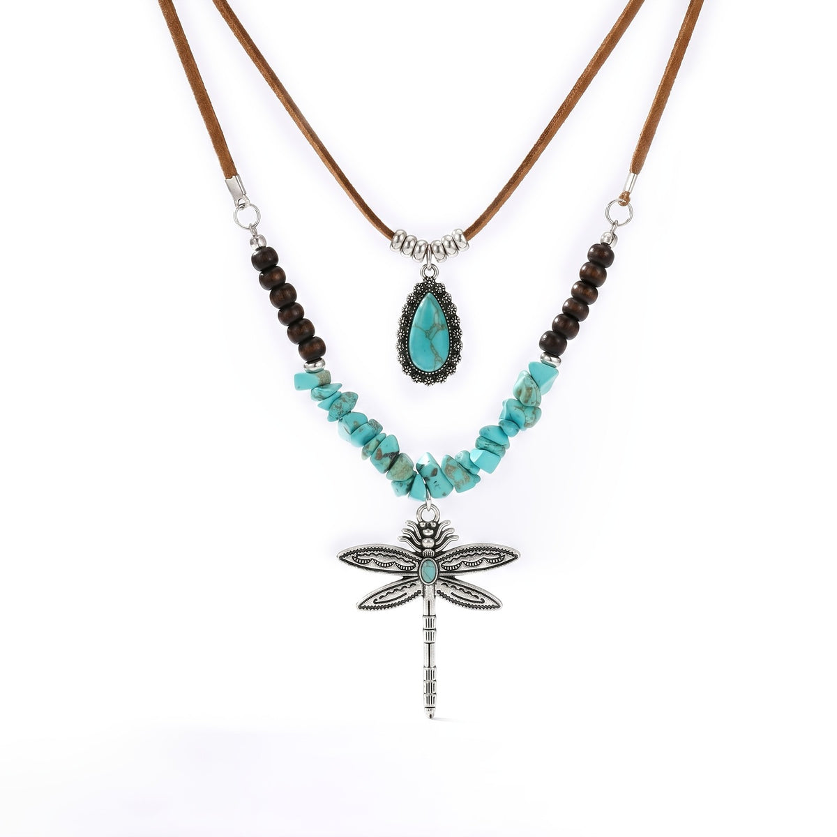Vintage Boho Dragonfly Turquoise Necklace Set