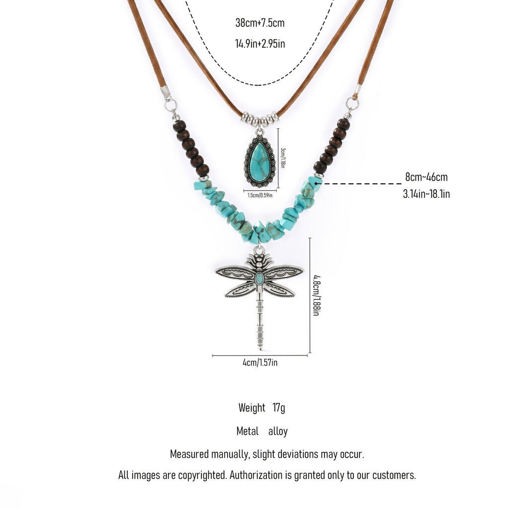 Vintage Boho Dragonfly Turquoise Necklace Set