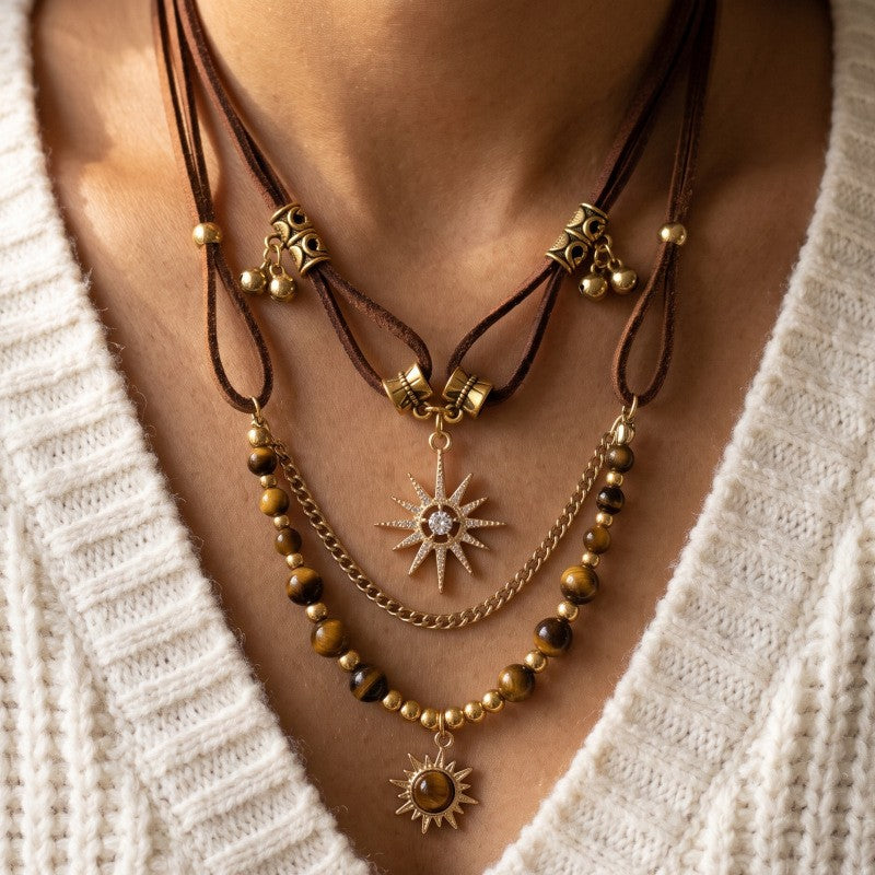 Vintage Sunburst Layered Necklace Set