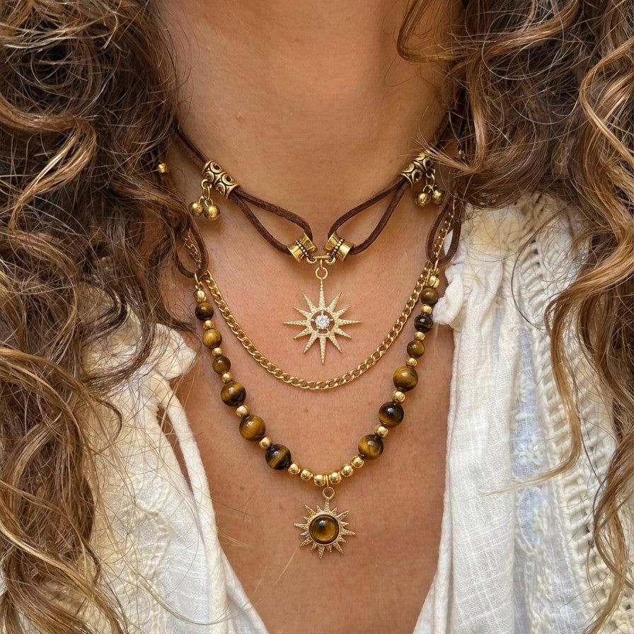 Vintage Sunburst Layered Necklace Set