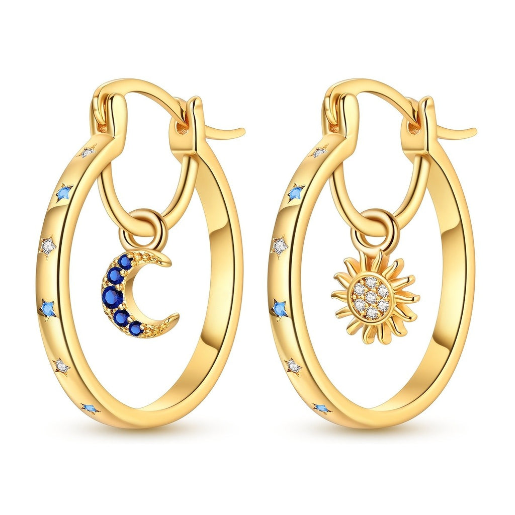 18k Vintage Sun Moon Hoop Earrings