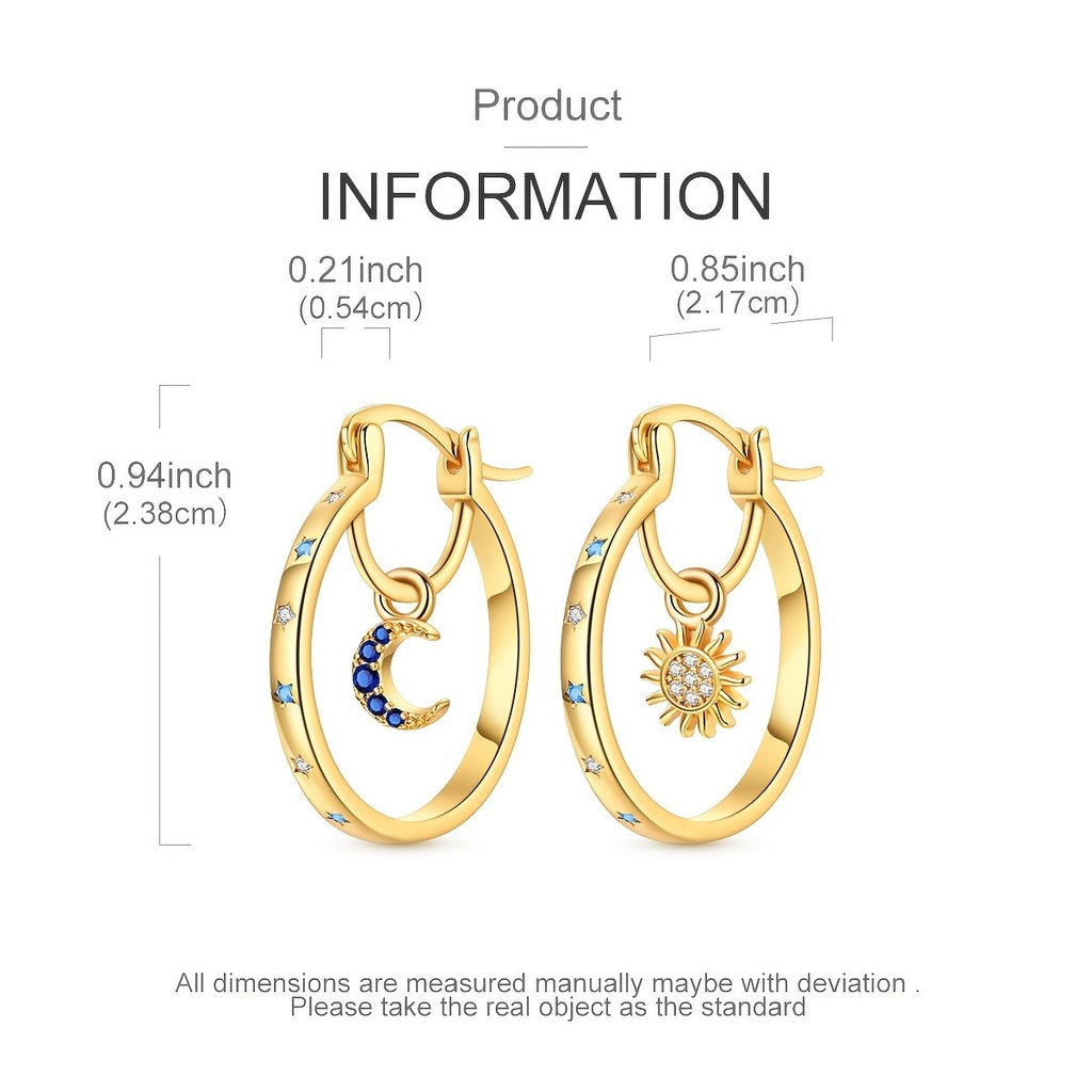 18k Vintage Sun Moon Hoop Earrings