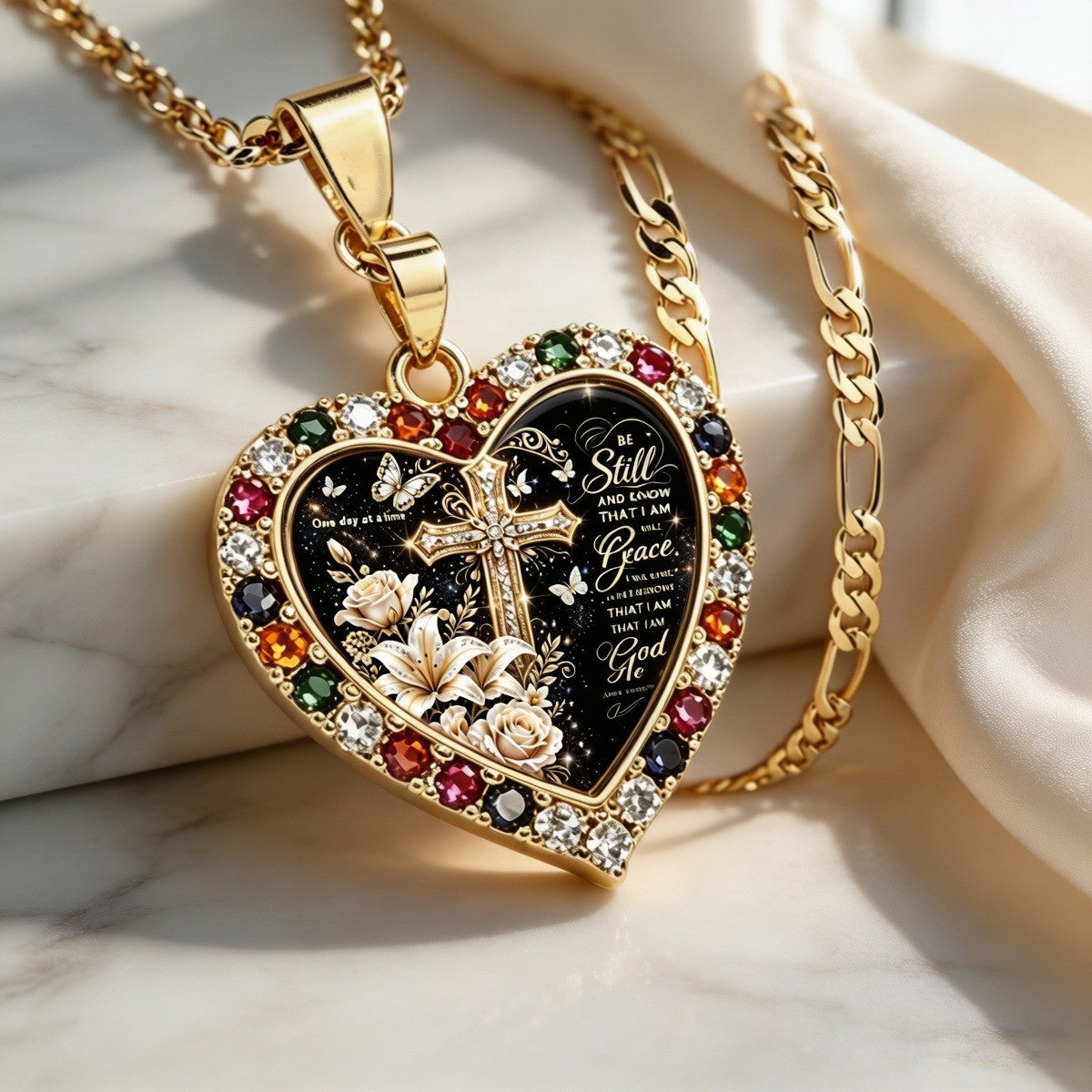 18k Vintage Floral Cross Necklace