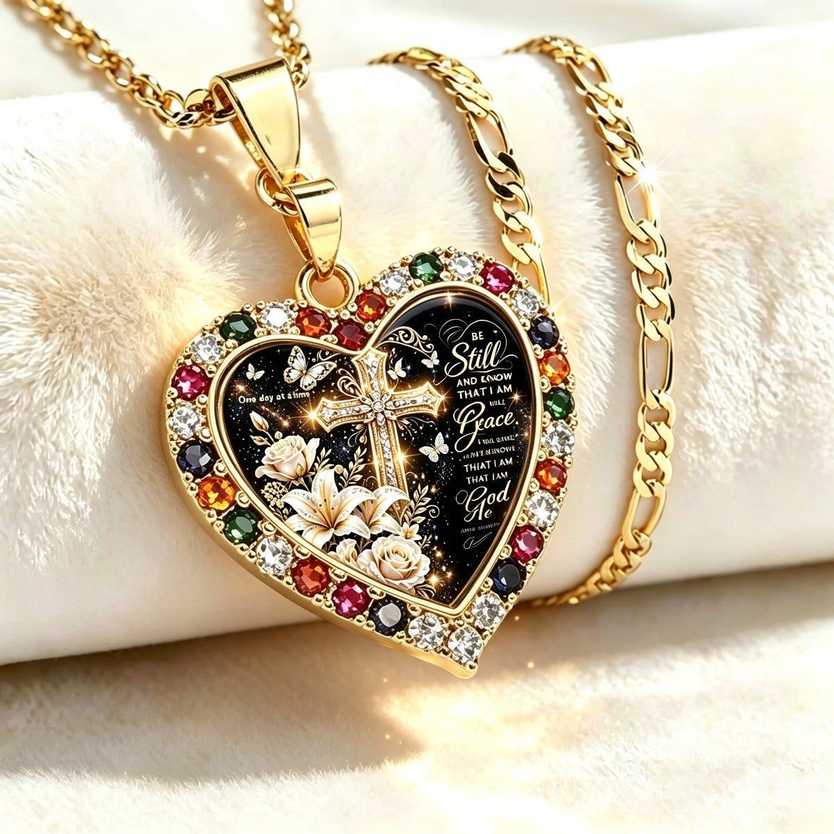 18k Vintage Floral Cross Necklace