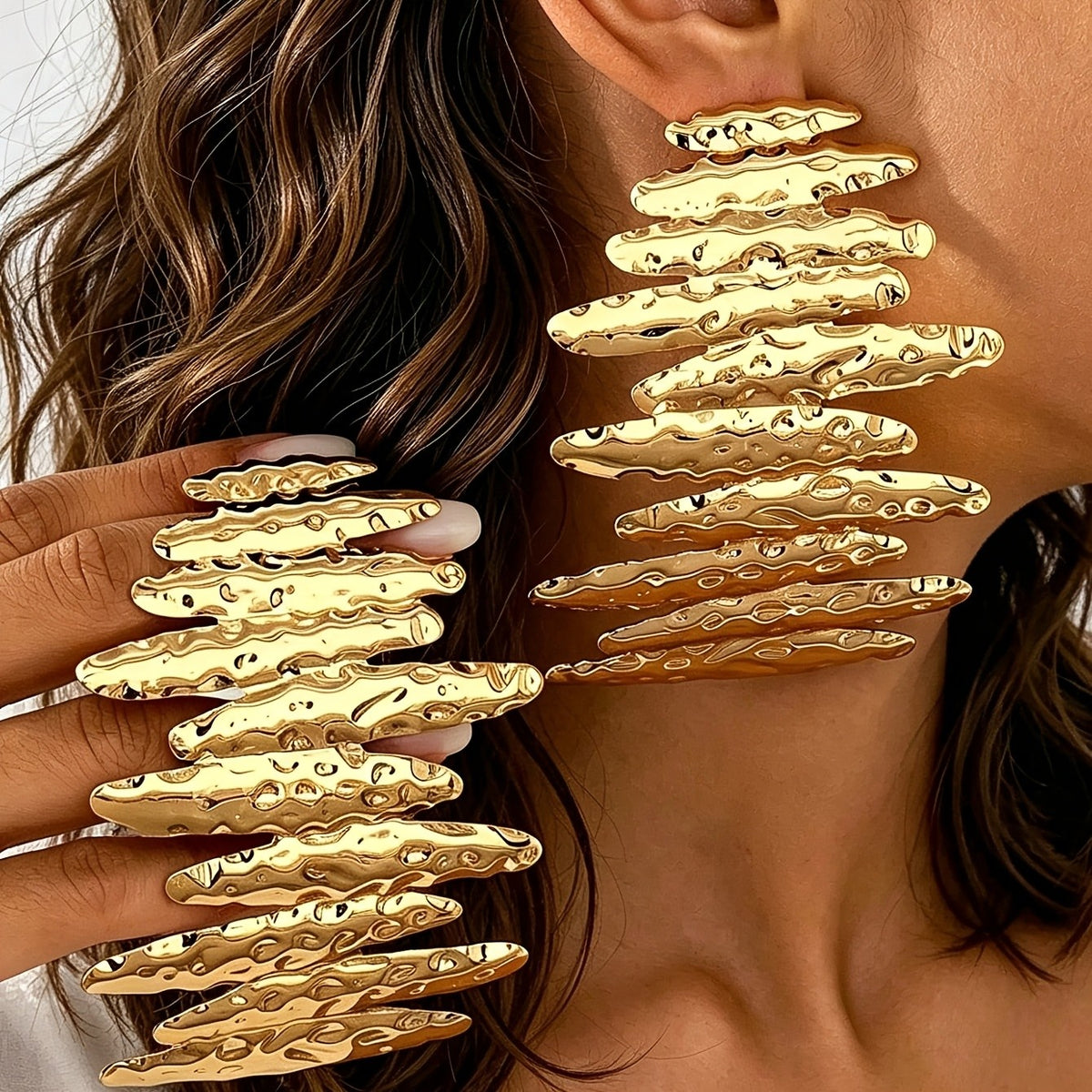 18k Vintage Textured Stack Earrings