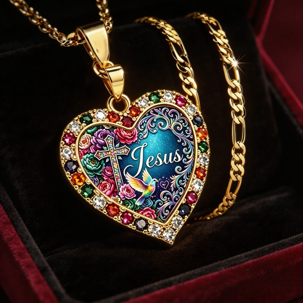 18k Vintage Heart Cross Necklace