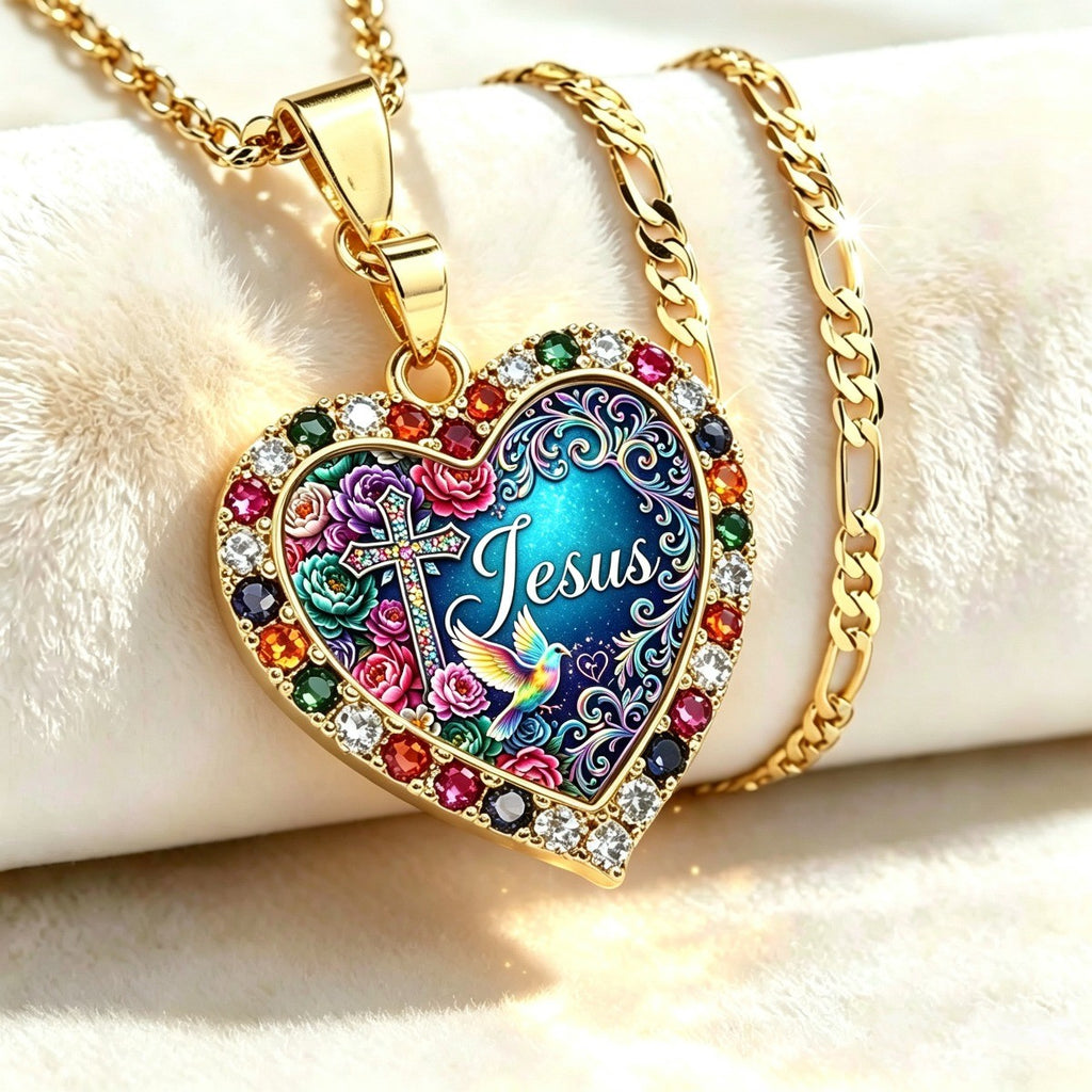 18k Vintage Heart Cross Necklace
