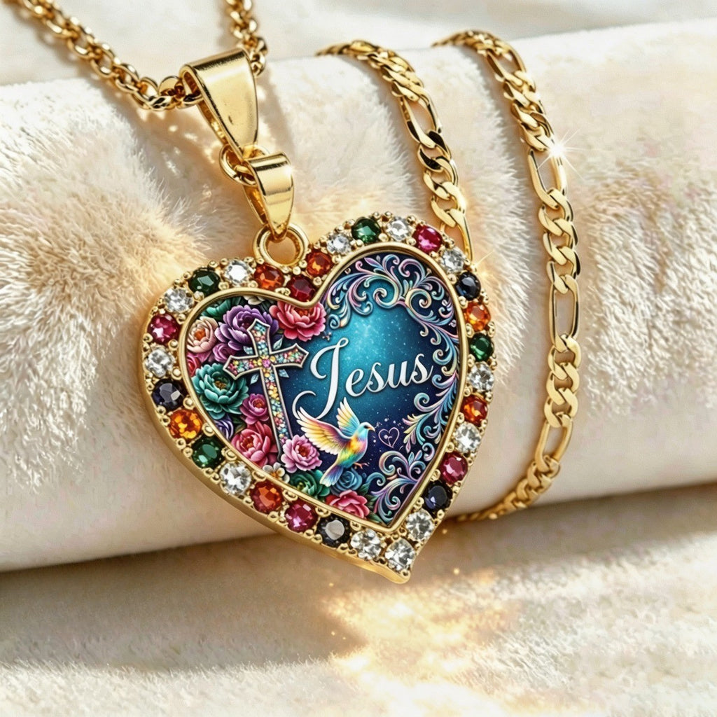 18k Vintage Heart Cross Necklace