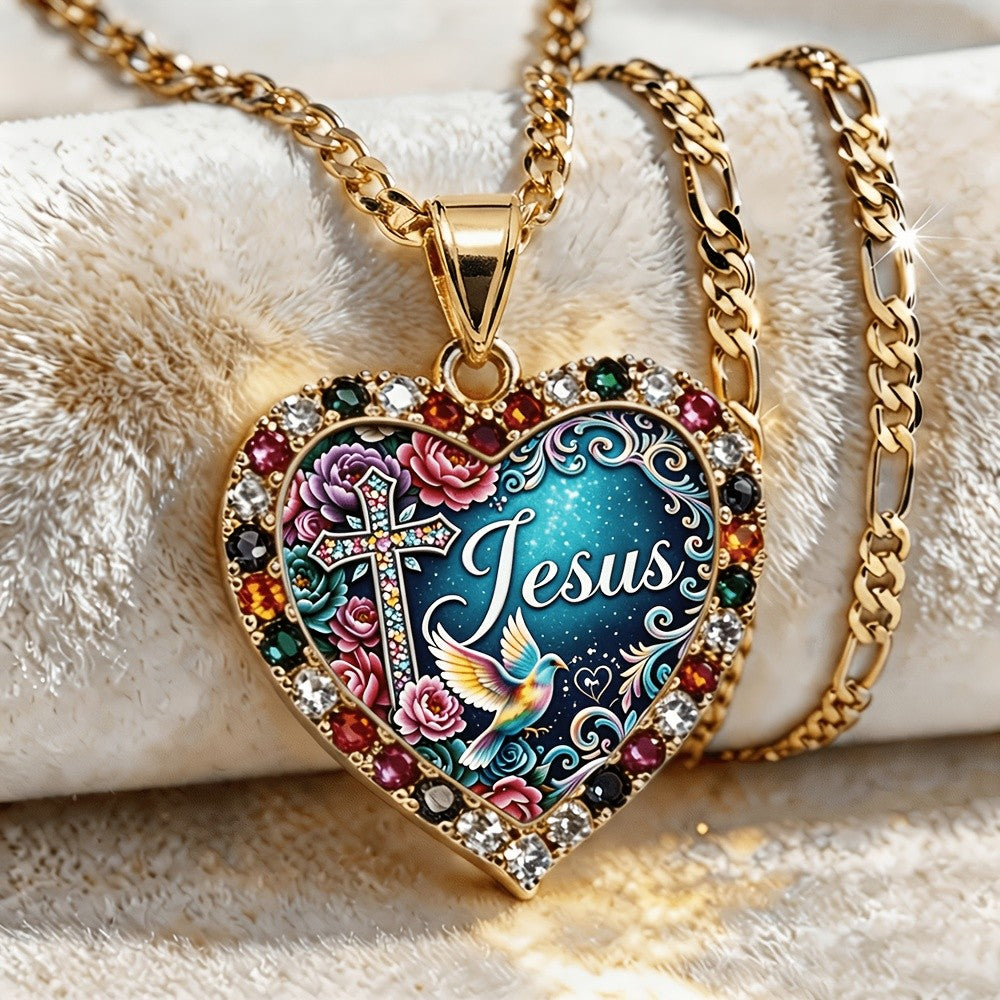 18k Vintage Heart Cross Necklace