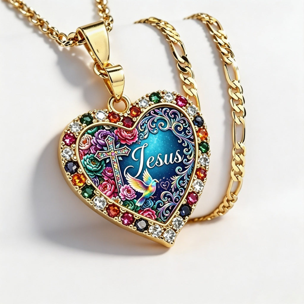 18k Vintage Heart Cross Necklace