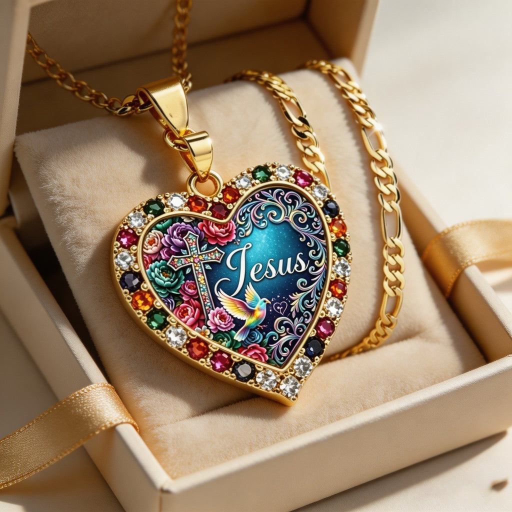 18k Vintage Heart Cross Necklace