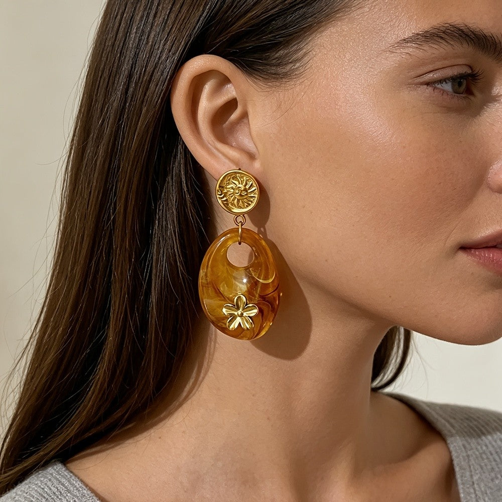 18k Vintage Amber Drop Earrings