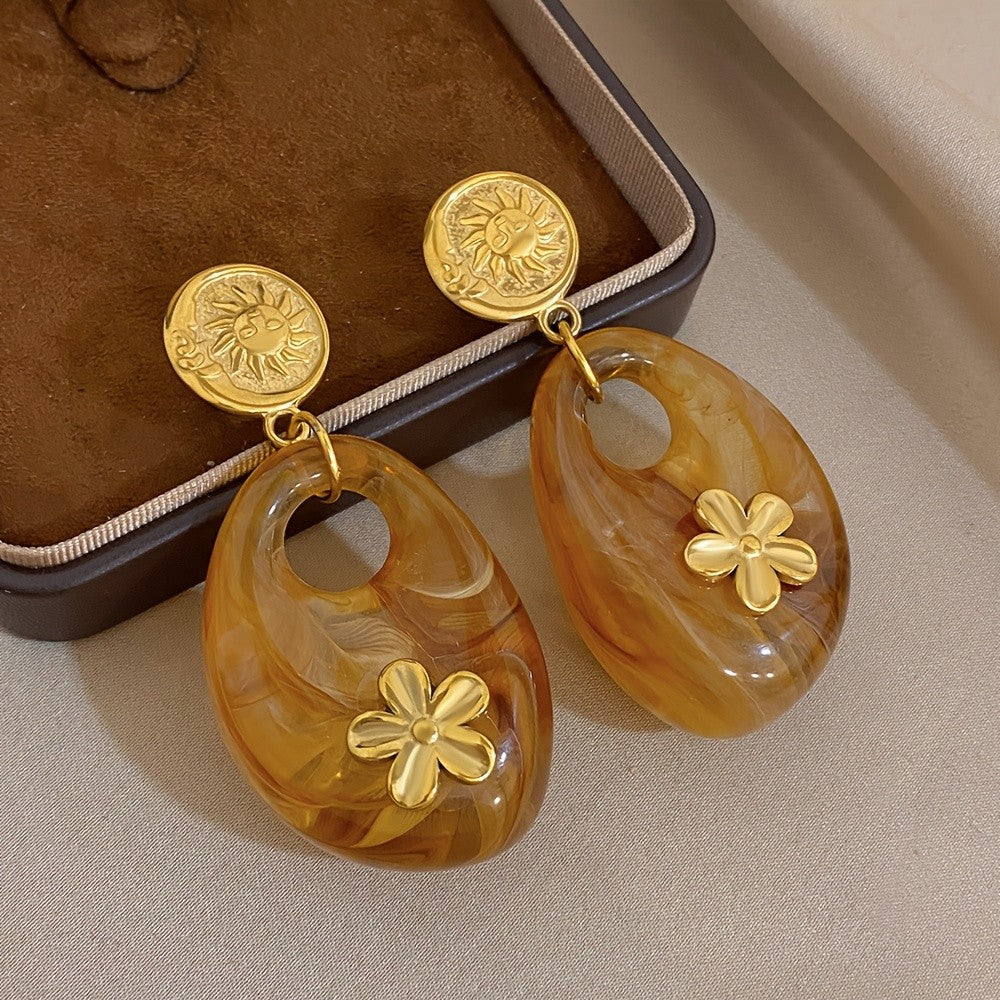 18k Vintage Amber Drop Earrings