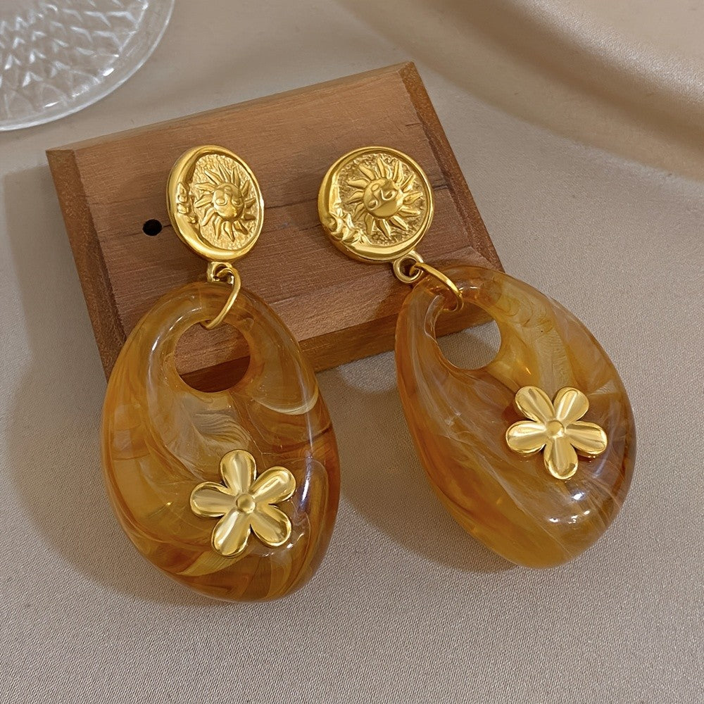 18k Vintage Amber Drop Earrings