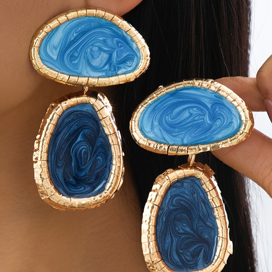 18k Geometric Marbled Drop Earrings